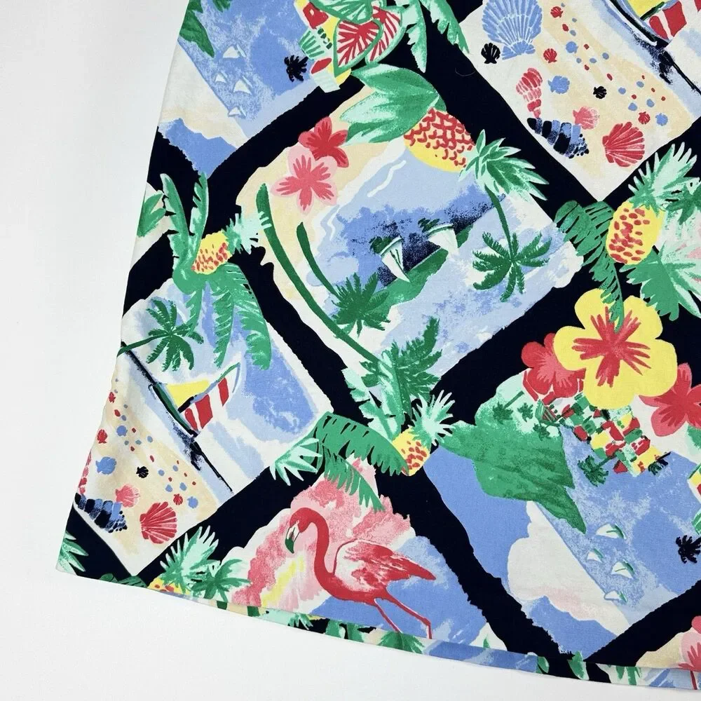 Talbots Skirt 16W Blue Tropical Print Cotton Stretch Summer Casual A Line Preppy